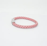 Unisex Men's Genuine Leather Stainless Steel Magnetic Clasp Bracelet Pink