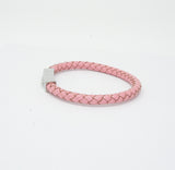 Unisex Men's Genuine Leather Stainless Steel Magnetic Clasp Bracelet Pink