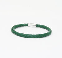 Unisex Men's Genuine Leather Stainless Steel Magnetic Clasp Bracelet Green