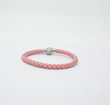 Unisex Men's Genuine Leather Stainless Steel Magnetic Clasp Bracelet Pink