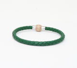 Unisex Men's Genuine Leather Stainless Steel Magnetic Clasp Bracelet Green