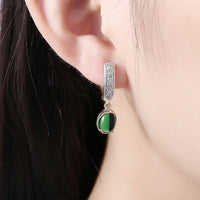 Platinum Plated Earrings Drop Dangle AAA Zirconia Blue Latch Back Clasp L591