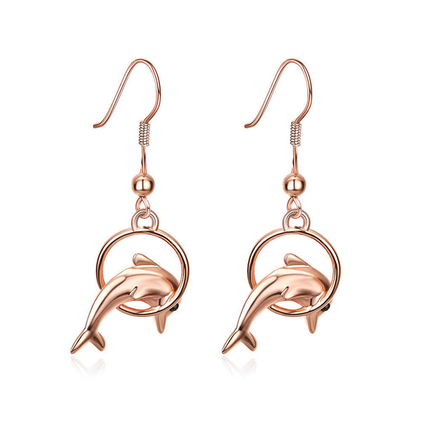 Rose Gold Plated Earrings Drop Dangle  Fish Hook Dolphin .52" L192