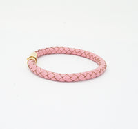 Unisex Men's Genuine Leather Stainless Steel Magnetic Clasp Bracelet Pink