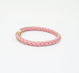 Unisex Men's Genuine Leather Stainless Steel Magnetic Clasp Bracelet Pink