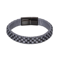 Stainless Steel Leather Bracelet 7.87 Inch Omega Clasp L331