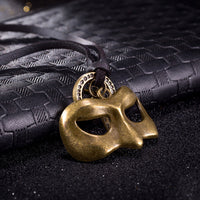 Genuine Leather Necklace Pendant Masquerade Mask Adjustable Slide Clasp B484