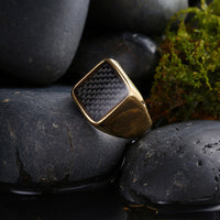 Stainless Steel Yellow Gold Platinum Plated Mens Band Ring Carbon Fiber B555