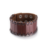 Leather Bracelet Black Brown 9.5 Inches 38MM Push button  L447