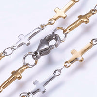 304 Stainless Steel Chain Necklace Lobster Ion Plating Cross Gold 17.5"  A423