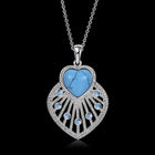 Platinum Plated Necklace Pendant Heart Kallaite  Blue 18 Inches 1MM Lobster B190