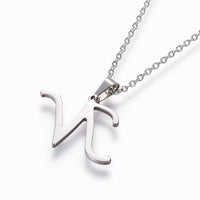 Stainless Steel Set Stud Earring Pendant Necklace Alphabet Letter 17.7" P495