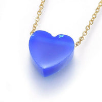 304 Stainless Steel Pendant Necklace Epoxy Resin Heart Blue Gold 18" 1.2mm  A269