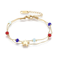 Stainless Steel Multi-strand Bracelet Glass Coreana Lobster Heart Gold 6.4" Z175