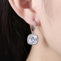 Yellow Gold Platinum Plated Earrings  Drop Dangle Zirconia Latch Back Clasp L594
