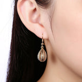 Yellow Gold Platinum Plated Earrings Drop Dangle Fish Hook Clasp L640