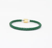 Unisex Men's Genuine Leather Stainless Steel Magnetic Clasp Bracelet Green