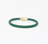 Unisex Men's Genuine Leather Stainless Steel Magnetic Clasp Bracelet Green