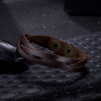 Leather Bracelet Beige  Orange Brown 8.5 Inches 13MM Push button L466