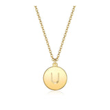 Pendant Necklace Chains Flat Round Initial Alphabet Letter Gold 16.15" P652