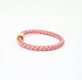 Unisex Men's Genuine Leather Stainless Steel Magnetic Clasp Bracelet Pink