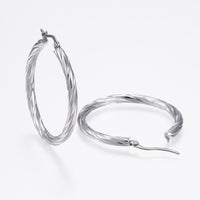 304 Stainless Steel Hoop Earrings Twist Stripe Gold Silver 1.6" 1x0.8mm  P577