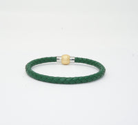 Unisex Men's Genuine Leather Stainless Steel Magnetic Clasp Bracelet Green