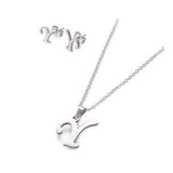 Stainless Steel Set Stud Earring Pendant Necklace Alphabet Letter 17.7" P495