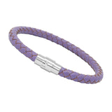 Unisex Men's Genuine  Leather Stainless Steel Magnetic Clasp Bracelet Purple