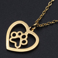 Stainless Steel Pendant Necklace Lobster Clsp Heart Dog Paw Gold 15.7" 1.5mm P58