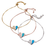 Adjustable Bracelets Slider Opal Cubic Zirconia Heart Gold Blue Pink 8.8"  P503