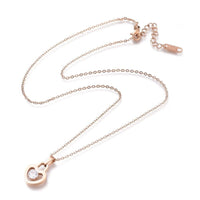 Stainless Steel Heart Padlock Pendant Necklace Rhinestone Lobster 16.5" Z502