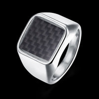 Stainless Steel Yellow Gold Platinum Plated Mens Band Ring Carbon Fiber B555