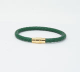 Unisex Men's Genuine Leather Stainless Steel Magnetic Clasp Bracelet Green