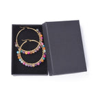 Hoop Earrings Stone Beads Gold Stainless Steel Hoop 50mm Pin 0.6x1mm  P602