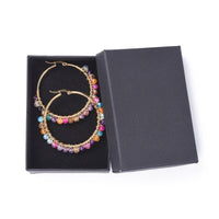 Hoop Earrings Stone Beads Gold Stainless Steel Hoop 50mm Pin 0.6x1mm  P602