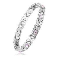 Stainless Steel Panther Chain Watch Bracelet Rose Zirconia Clasp Silver 8.5 A132