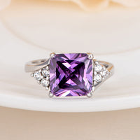 White Gold Purple Zirconia Band Ring Size 8 B88