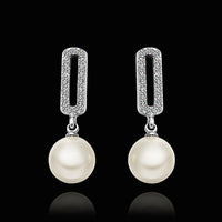 Gold Platinum Plated Pearl Zirconia Stud Drop Earrings L85