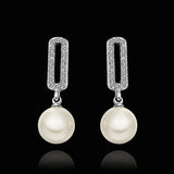 Gold Platinum Plated Pearl Zirconia Stud Drop Earrings L85