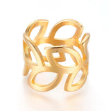 304 Stainless Steel Finger Rings Wide Rings Leaf Gold Size 7 17mm  A39