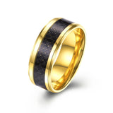 Stainless Steel Gold Plated Mens Band Carbon Fiber Silver Black Blue Ring B557