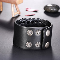 Leather Bracelet Handmade Black Brown 9 Inches 44MM Button Clasp L522