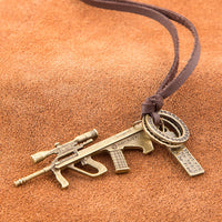 Genuine Leather Necklace Unisex Pendant Gun Adjustable Size Slide Clasp B489