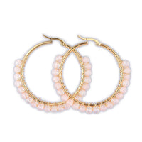 Hoop Earrings Stone Beads Gold Stainless Steel Hoop 50mm Pin 0.6x1mm  P602