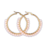 Hoop Earrings Stone Beads Gold Stainless Steel Hoop 50mm Pin 0.6x1mm  P602