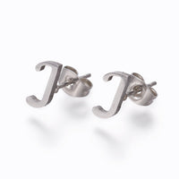 Stainless Steel Set Stud Earring Pendant Necklace Alphabet Letter 17.7" P495