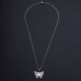 Stainless Steel Pendant Necklace Lobster Clasp Butterfly Silver 17.71" 1.5mm P93