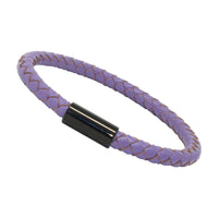 Unisex Men's Genuine  Leather Stainless Steel Magnetic Clasp Bracelet Purple