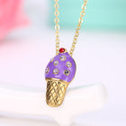 Yellow Gold Plated Necklace Women's Pendant Ice Cream AAA Zirconia Lobster B176